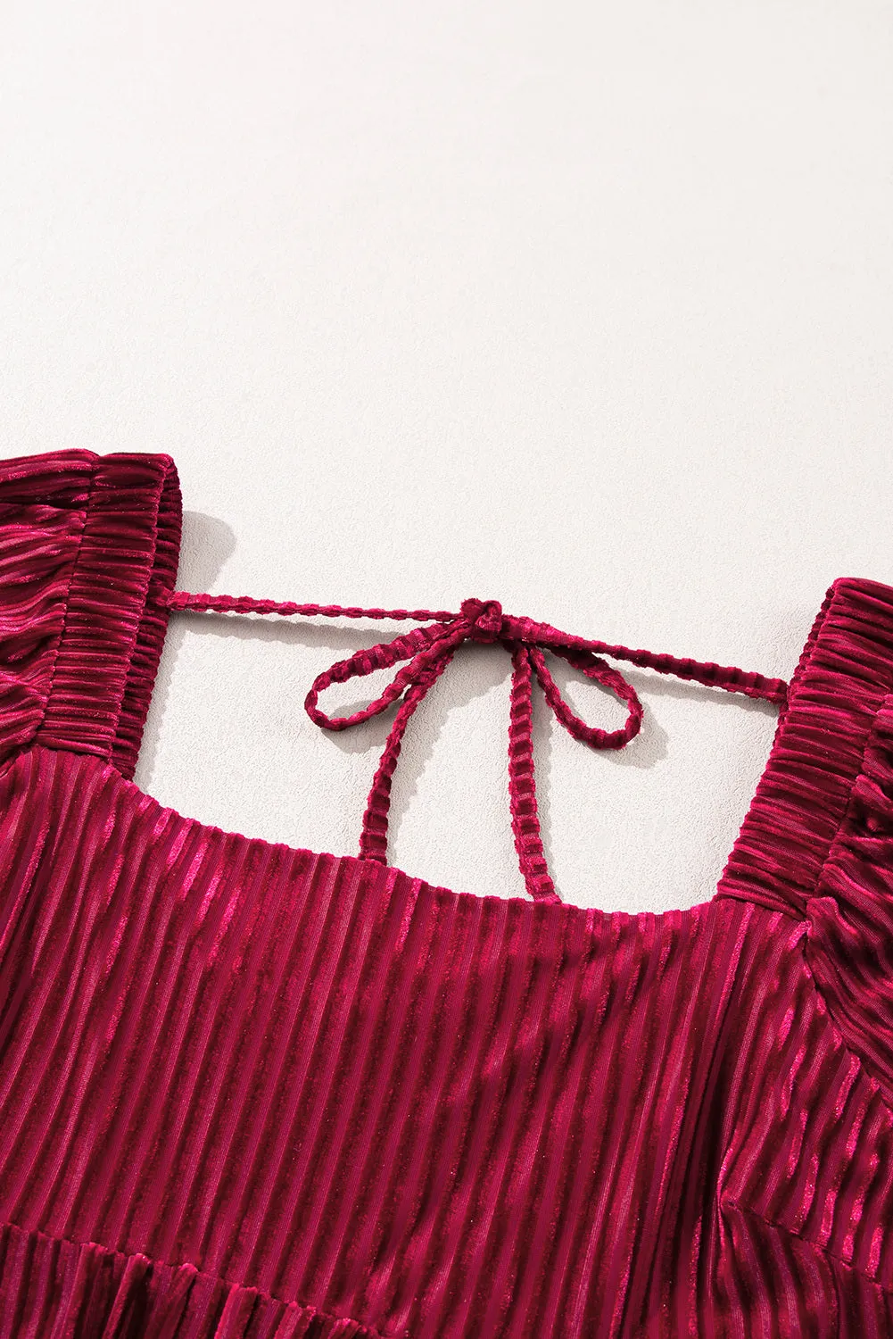 Tie Back Square Neck Velvet Babydoll Dress