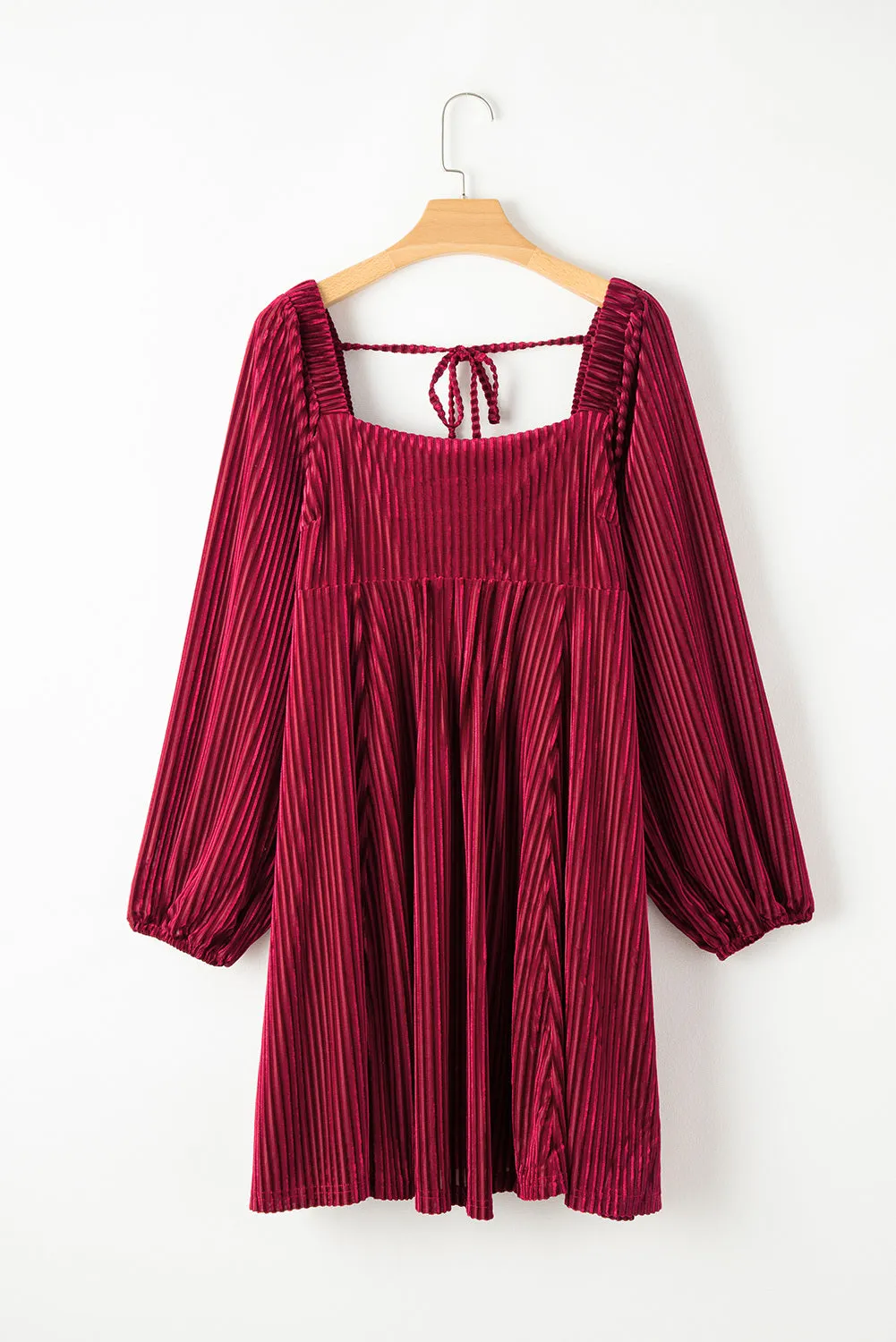 Tie Back Square Neck Velvet Babydoll Dress