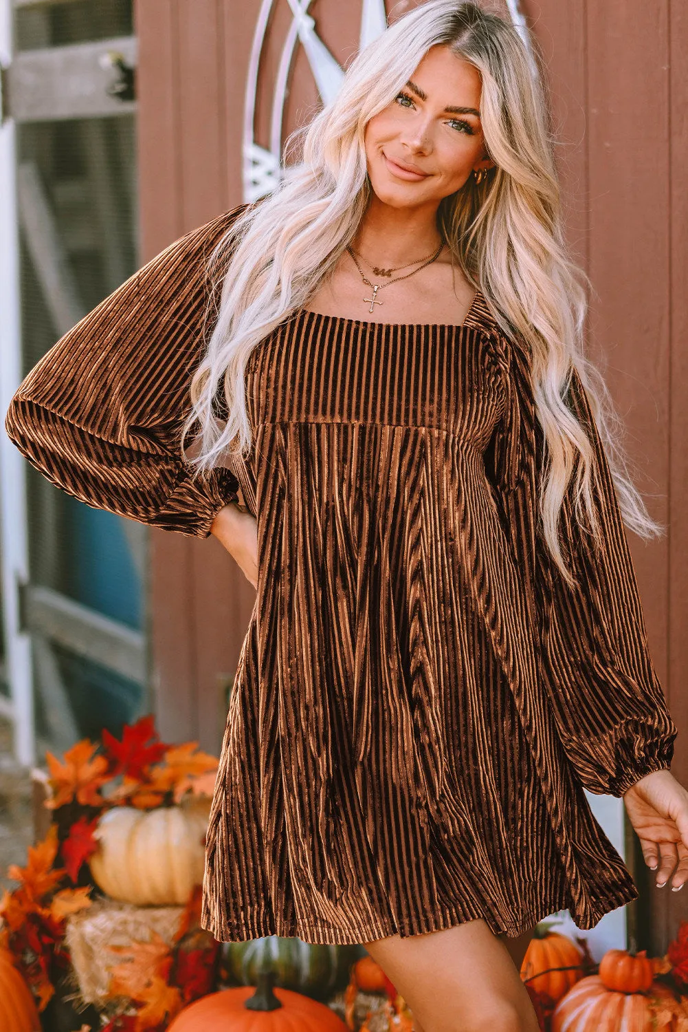 Tie Back Square Neck Velvet Babydoll Dress