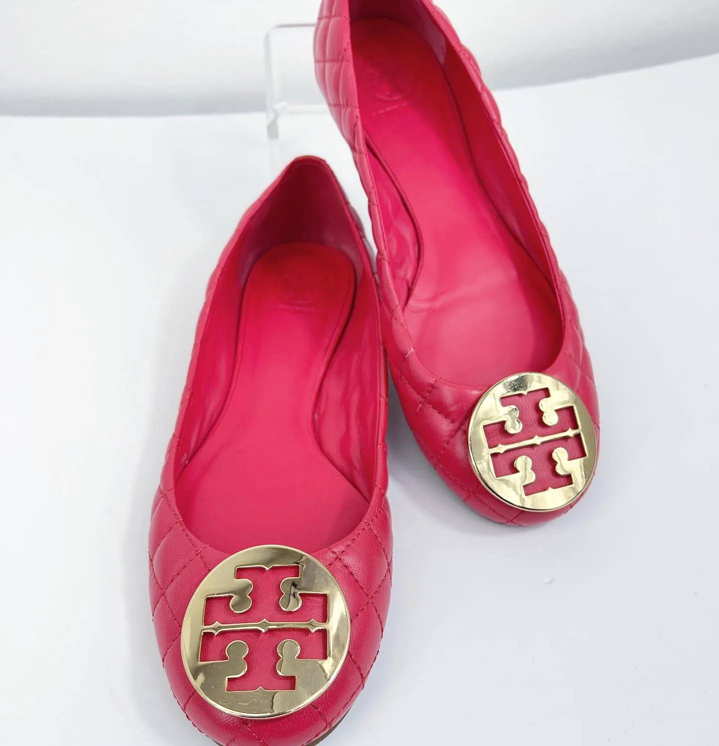 TORY BURCH QUINN QUILTED BALLERINA FLAT IN CARNIVAL PINK