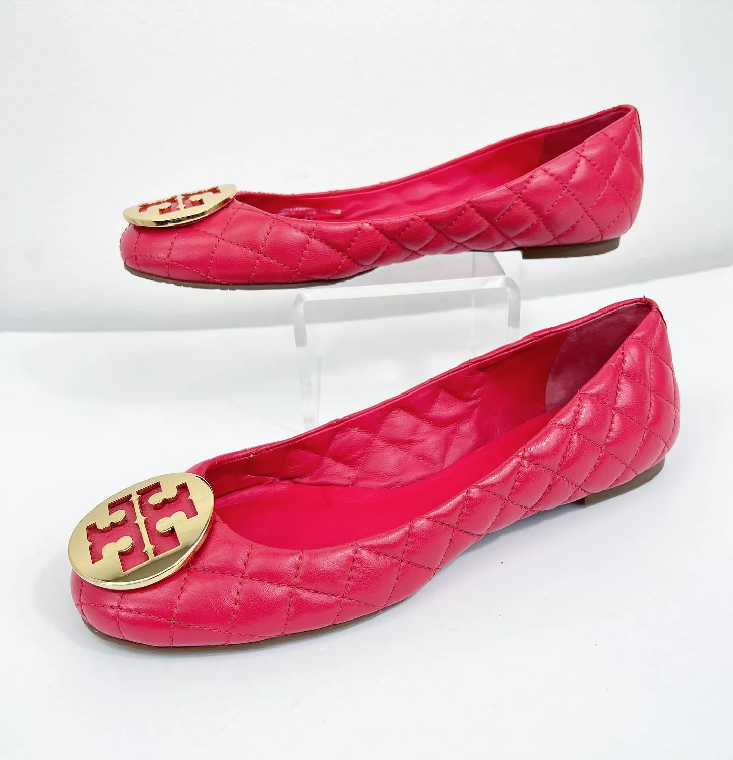 TORY BURCH QUINN QUILTED BALLERINA FLAT IN CARNIVAL PINK