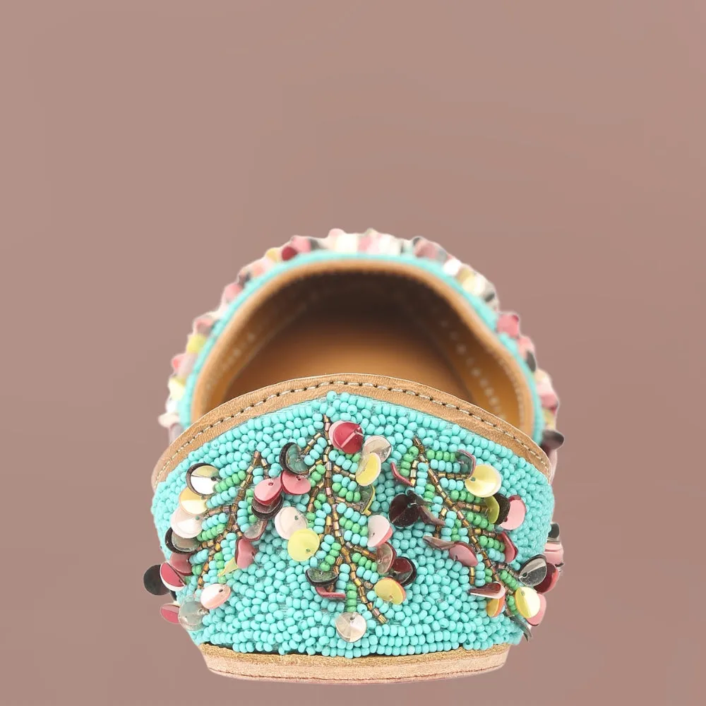 Turquoise Jutti For Women | Beautiful Floral Work | Wedding Wear