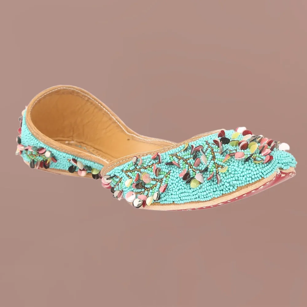 Turquoise Jutti For Women | Beautiful Floral Work | Wedding Wear