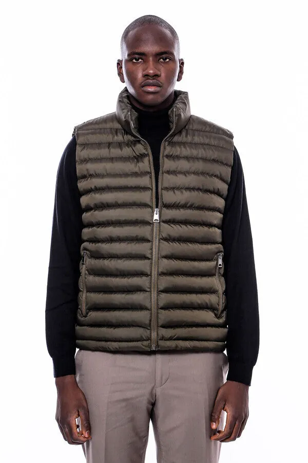 WSS Quilted Zippered Khaki Men Down Vest  - Singen