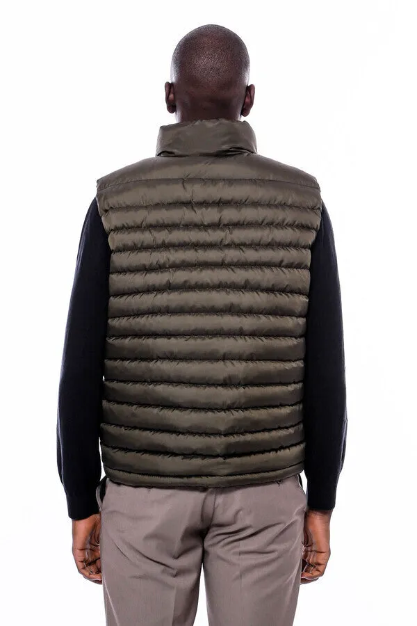WSS Quilted Zippered Khaki Men Down Vest  - Singen