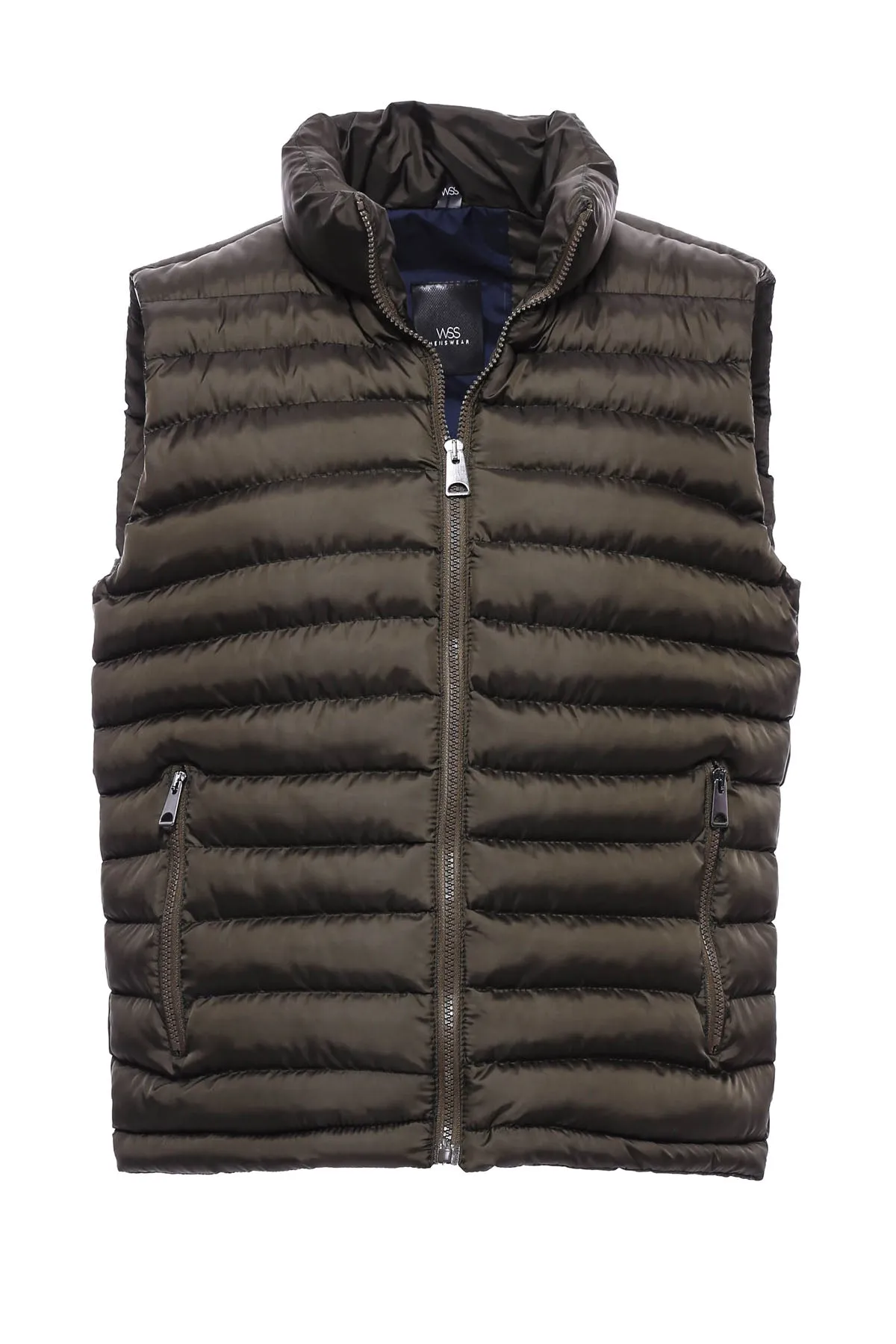 WSS Quilted Zippered Khaki Men Down Vest  - Singen